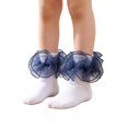 thumbnail image 2 of Lumtrix Girls Ruffle Socks Toddler Girl Frilly Cotton Dress Socks Double Lace Big Ruffle Cotton Ankle Socks For Kids Navy S, 2 of 6