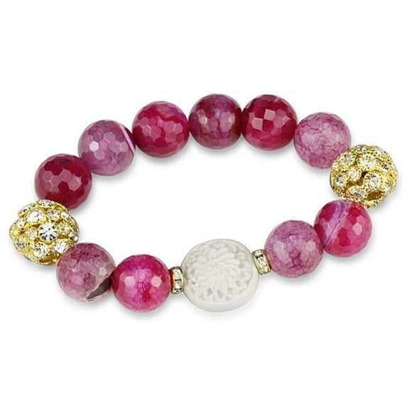 Alamode LO3782-7.5 Women Gold Brass Bracelet with Synthetic in Fuchsia - 7.5 in.