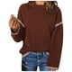 thumbnail image 1 of Suéter de cuello redondo para mujer, informal, liso, tejido, holgado, de manga larga, con cuello redondo, blusa, 1 of 4