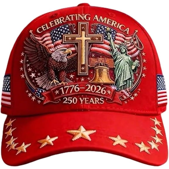 250th Anniversary USA Hat, Eagle Liberty Cross Embroidered, Vintage Washed Patriotic Baseball Cap for Men Women