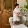 thumbnail image 4 of adviicd Robes de Pâques pour Filles Robe d'Été Boho Plage Décontractée Smockée Maxi Beige,130, 4 of 4