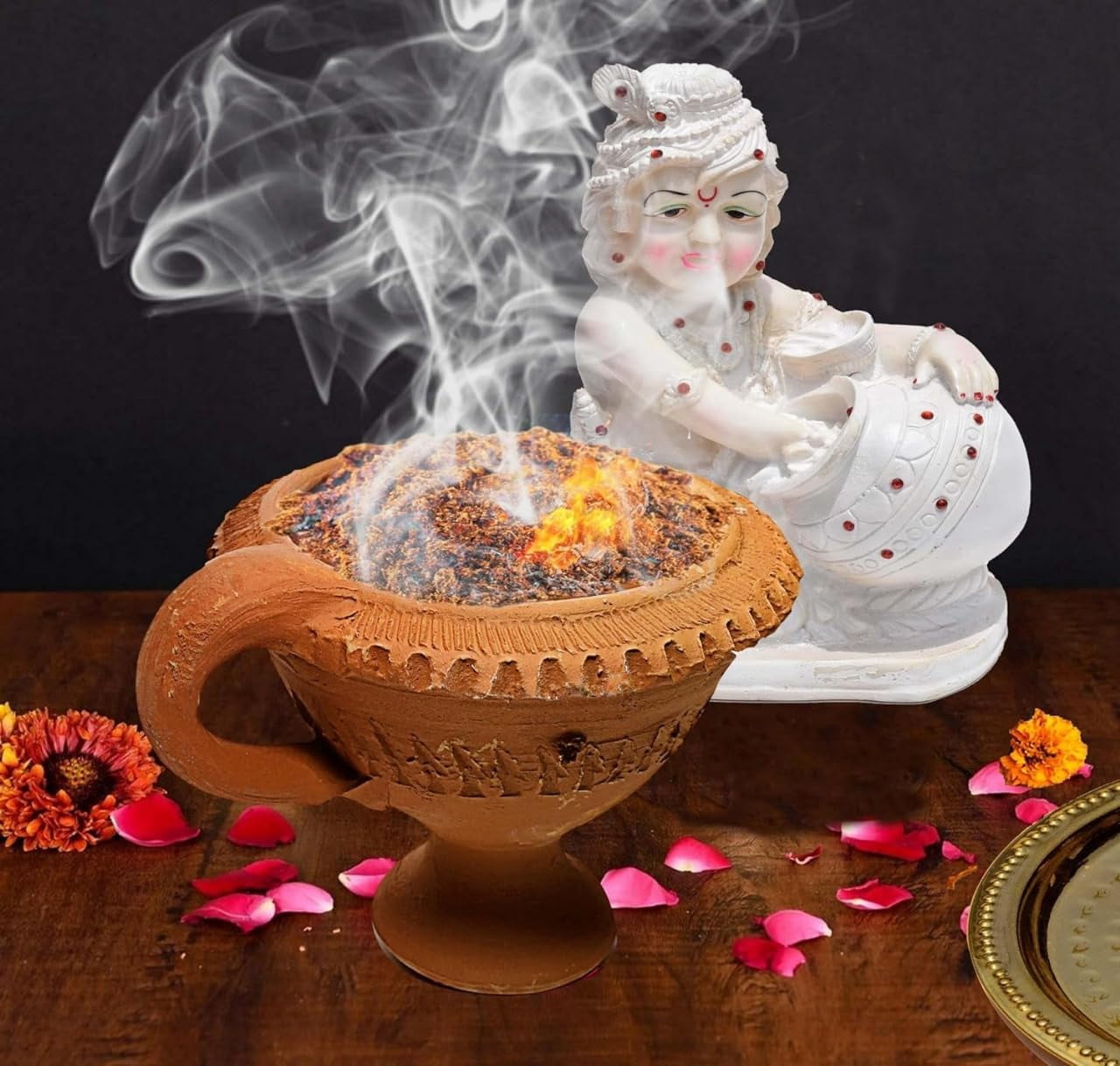 Clay Dhoop Burner/Incense Holder with Handle – Traditional Mitti Loban Dan for Pooja, Hawan & Aromatherapy