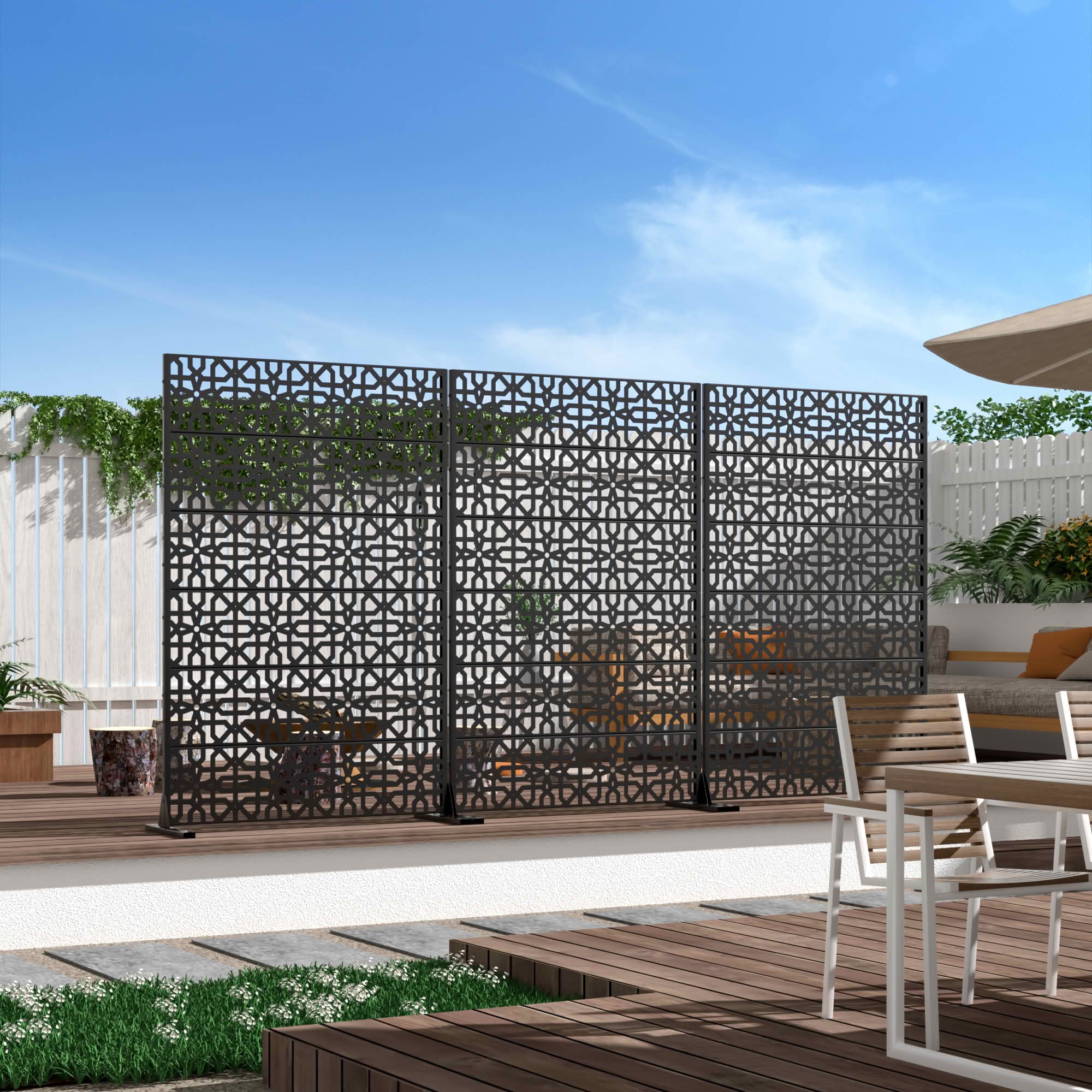 MAYEERTY 72x47x16 Inch Black Perilla Rectangular Galvanized Steel Privacy Screen, 6 Piece Set for Outdoor Garden
