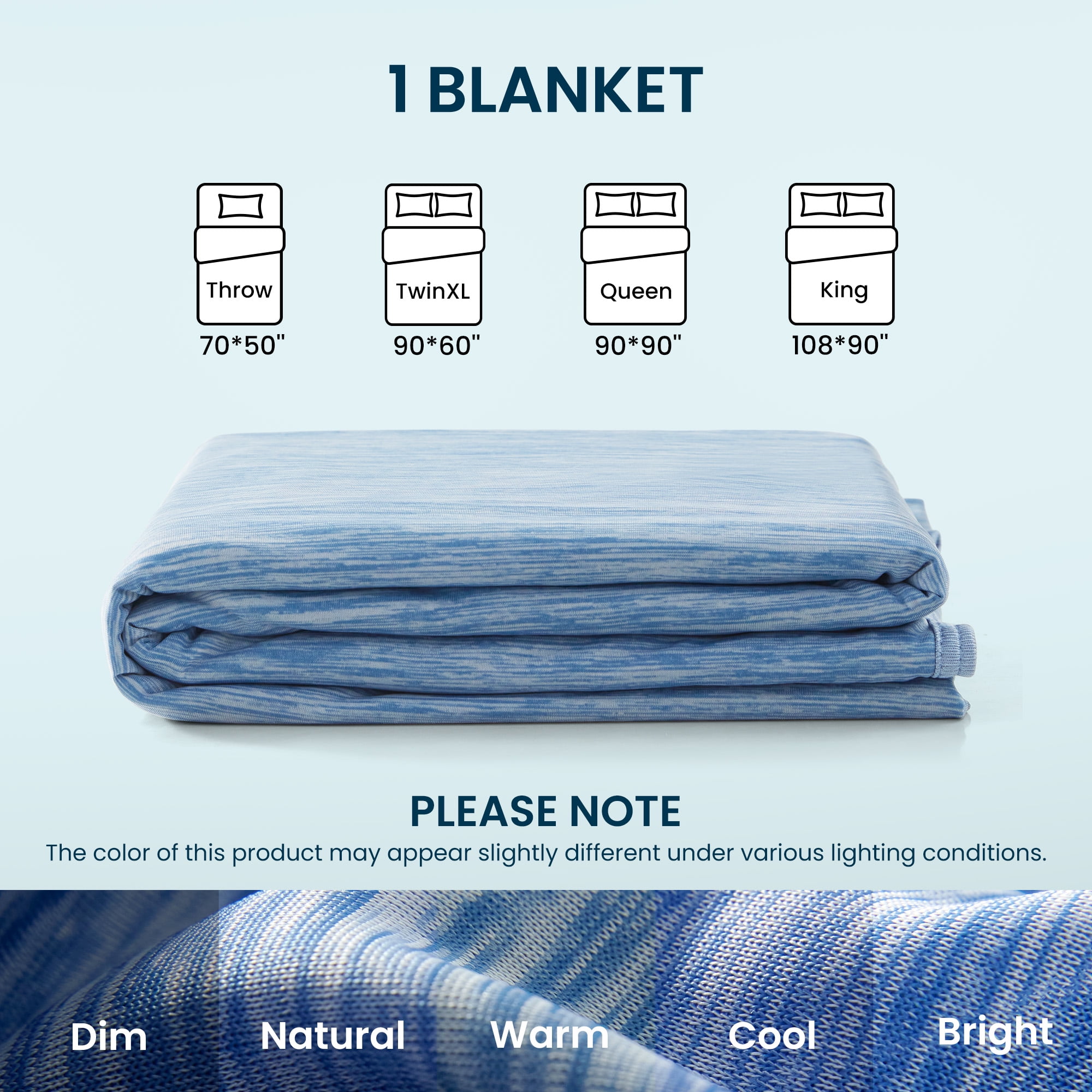 Sleep Zone 90" × 108" Nanotex Cooling Blanket for Hot Sleepers, Double-Sided Ultra-Cold Breathable Lightweight Summer Throw Blanket for Couch and Bed, Travel/Outdoor (Blue, King)