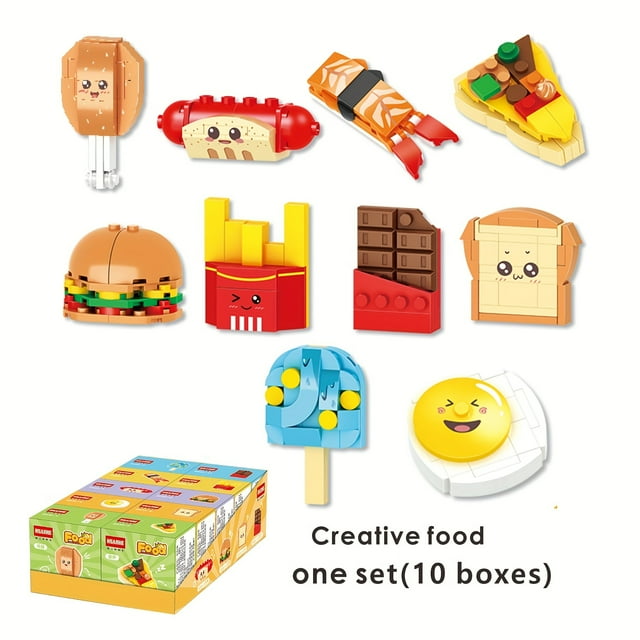 Creative Fast Food Building Blocks, DIY Fast Food Burger French Fries Pizza Hot Dog, Food Model, Building Blocks Toys, Holiday Gift