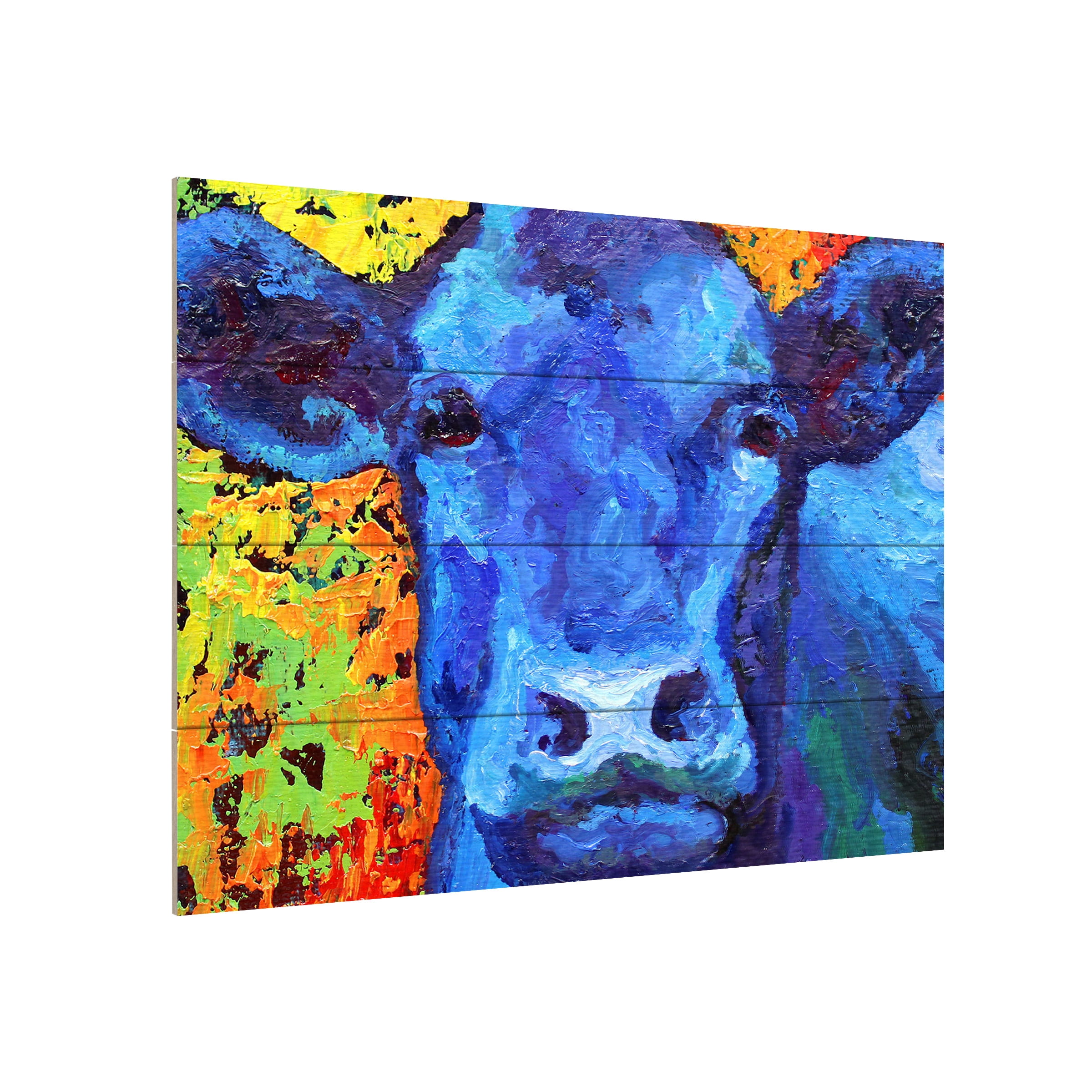 Marion Rose 'Blue Cow' Wood Slat Art