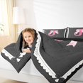 thumbnail image 3 of spefrowx Ribbon Letter J Bow Queen Comforter Set, Black Pink Cartoon Bowknot Comforter Sets Queen, Black Reversible, 3-Piece, 1 Comforter and 2 Pillowcases, 3 of 6