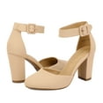 thumbnail image 2 of Dream Pairs Women's Ankle Strap Close Toe Chunky High Heel Pump Dress Shoes Angela Nude/Nubuck Size 11, 2 of 5