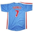 thumbnail image 2 of Philadelphia Phillies Trea Turner Autographed Blue Jersey Beckett BAS Witness Stock #253901, 2 of 3