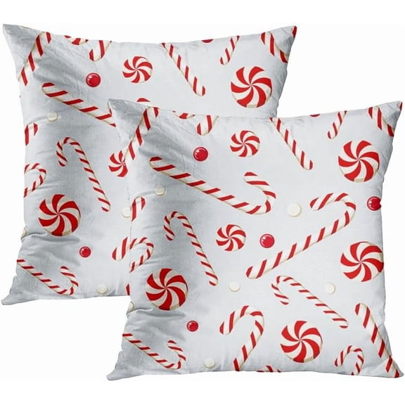 Ryan; Throw Pillow Covers 18x18 Inch Set of 2, Grey Cute Christmas Candies Candy Cane Square Pillowcase Decorative Cushion Covers, Home Decor Pillow Case for Sofa Couch Bed