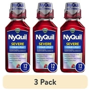 (3 pack) Vicks NyQuil SEVERE Cold & Flu Liquid Medicine, Berry Flavor, 12 fl oz