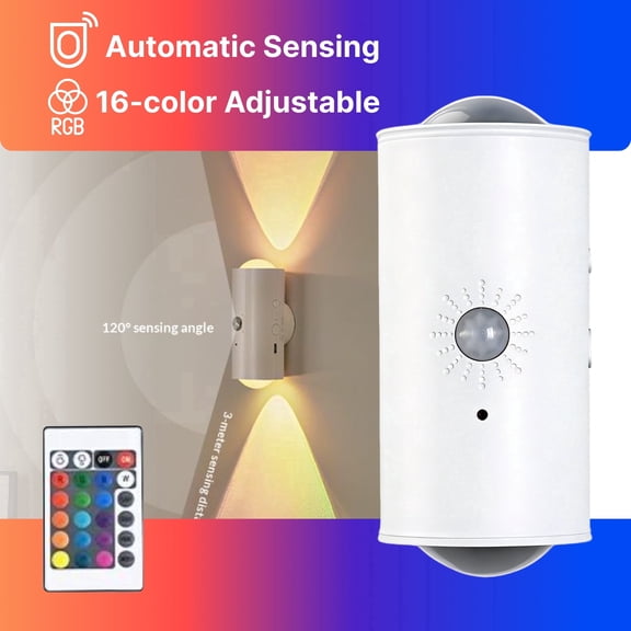 Slssqhz Magnetic Rechargeable Wall Sconce LED Light with Motion Detection RGB Wireless Wall Lamp for Bedroom Hallway
