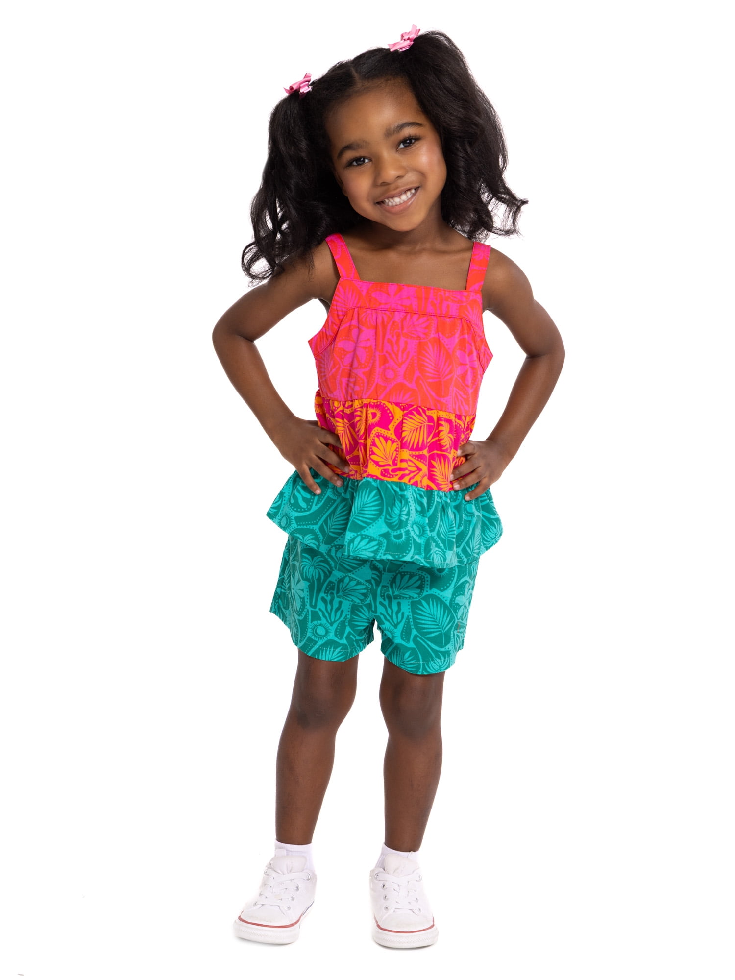 Wonder Nation Toddler Girls' Tiered Tank Top and Shorts Set, 2-Piece, Sizes 12M-5T