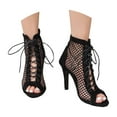 thumbnail image 3 of Stiletto Heels for Women Breathable Mesh Dancing Boots Lace Up Sandals Open Toe High Heel Party Shoes, Black, Size 7.5, 3 of 9