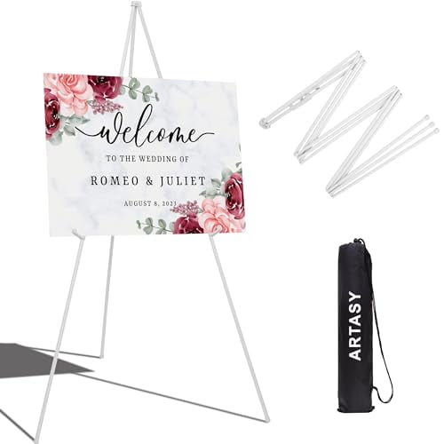 63" Easel Stand for Wedding Signs,Posters,Portable Artist Easel for Painting Canvas,Tripod for Home and Office,Supports 5 lbs-White 1/Pack
