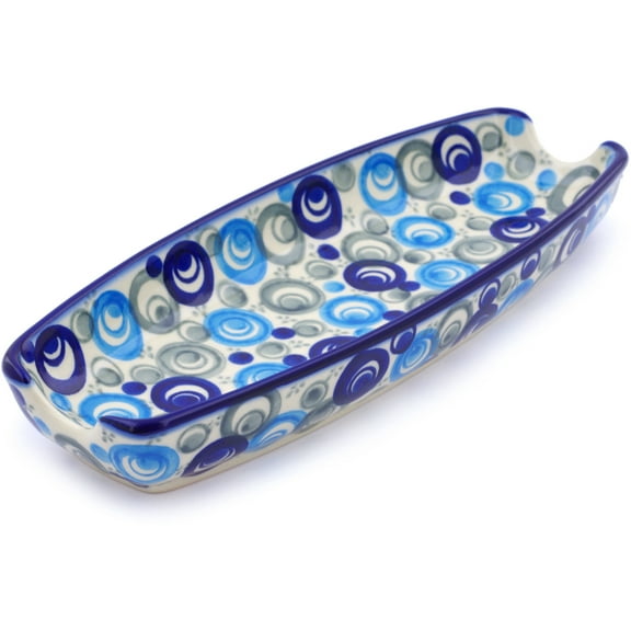 Polish Pottery 9¼-inch Corn Tray (Blue Peacock Eye Theme) Signature UNIKAT Hand Painted in Boleslawiec, Poland   Certificate of Authenticity