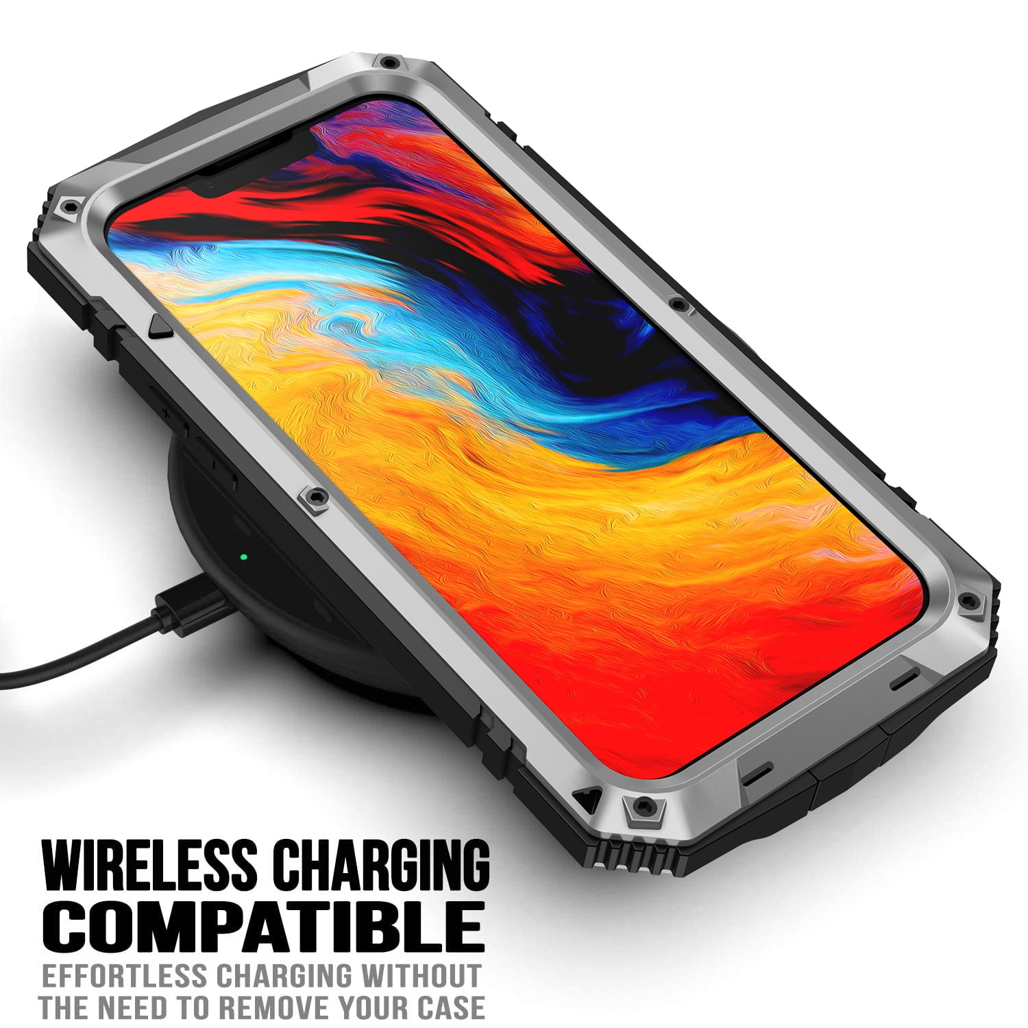 ELEHOLD for iPhone 14 6.1 Inch 2022 Case, Heavy Duty Armor Built-in Explosion-Proof Tempered Glass Screen Protector Wireless Charging Hang Rope Hidden Kickstand Shockproof Rugged Case,Silver