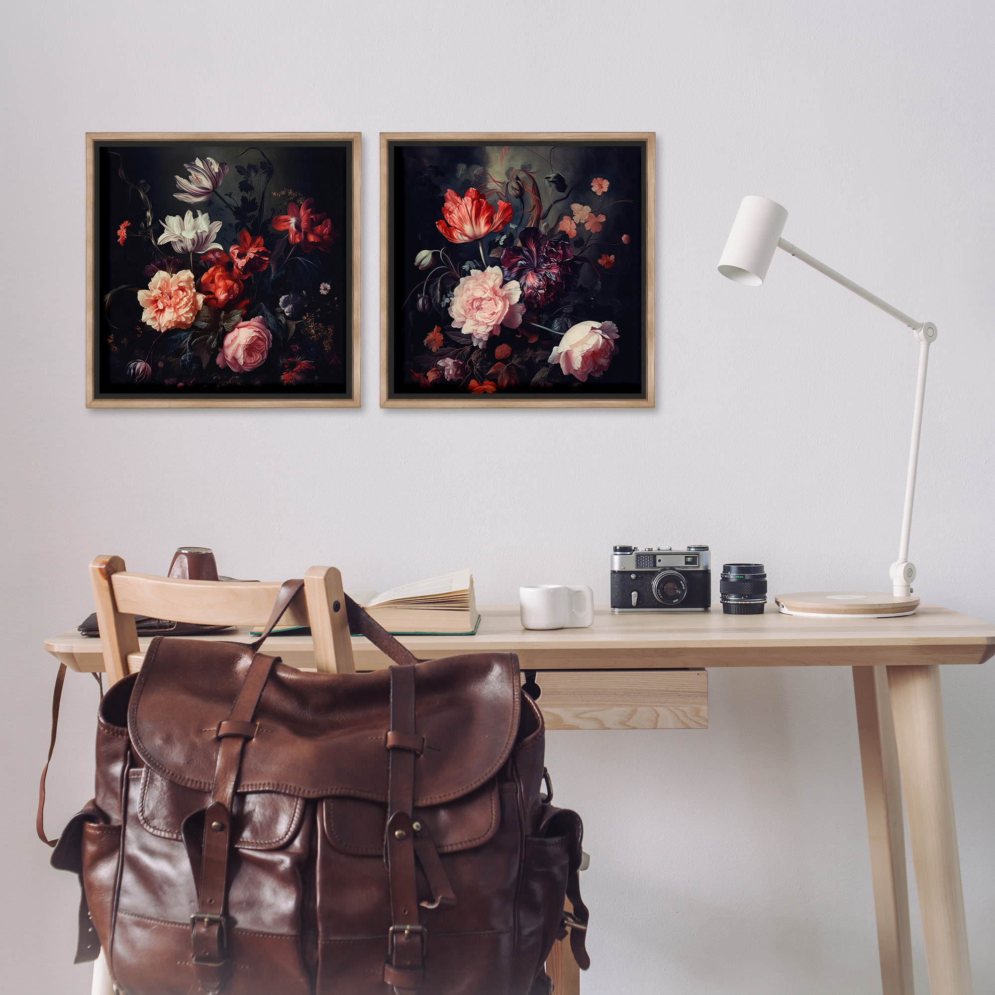 Stupell Industries Vintage Bouquet on Black Botanical & Floral Photography Brown Floater Framed Canvas Art Print Wall Art, 18 x 18, Set of 2