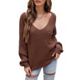 thumbnail image 1 of Suéter de las mujeres Suéter de punto suelto para mujer Jerseys Cuello en V Ahueca hacia fuera Tops casuales 1 1, 1 of 5