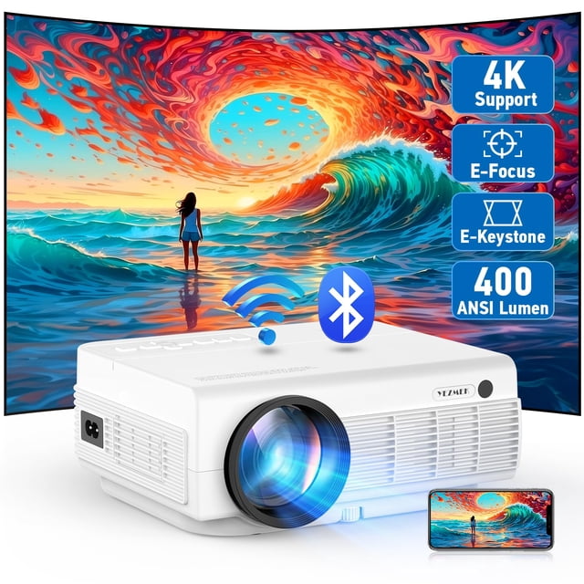 Proyector YEZMEK 4K compatible con 1080P 16000 Lux WiFi Bluetooth
