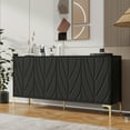 thumbnail image 3 of 60" Sideboard Buffet Cabinet, Handleless Press - to - Open Design, Carved Credenza Storage Cabinet with 4 Doors, Living Room Accent Buffet, Modern Black, Entryway Wooden Side Board (Black), 3 of 8