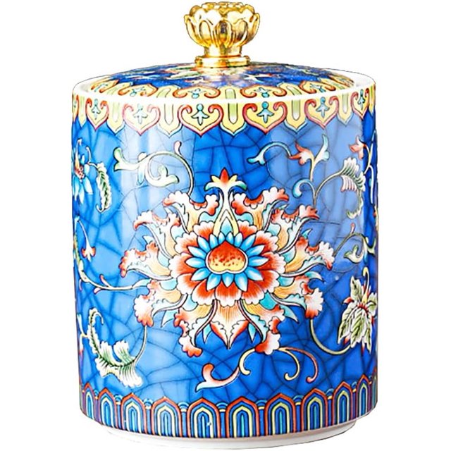 Enamel Ceramic Tea Caddy Tea Canister Tea Storage Container Tins Jar with Airtight Lid Water-proof Tank for Tea Coffee Herb Sugar Spice Nuts