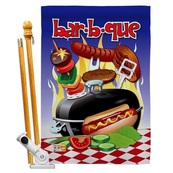 Breeze Decor BD-SU-HS-106071-IP-BO-D-US13-BD 28 x 40 in. Bar B Que Summer Fun in the Sun Impressions Decorative Vertical Double Sided House Flag Set with Pole Bracket & Hardware