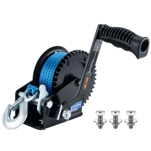 Cabrestante AC-DK para remolques de barco, 726 kg, resistente, con correa de 7,9 m
