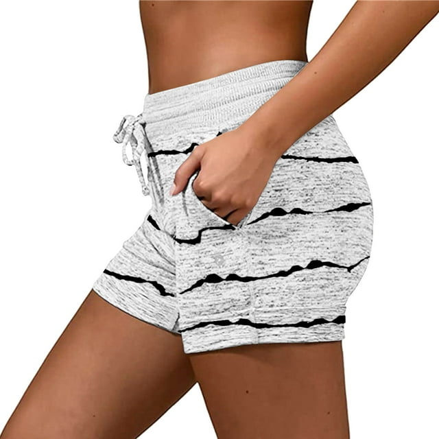 Karight Shorts for Women Trendy Stra Print Drawstring Elastic Waist Lounge Short Loose Casual Summer Shorts with Pocket