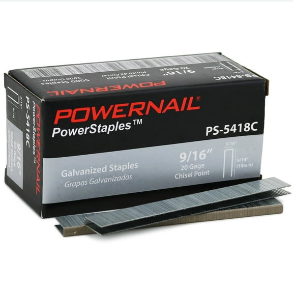Powernail PS5418C 20 Gauge 3/16 Inch Crown 9/16 Inch Length Chisel Point Staples, for Fastening Carpet and Upholstery (Box of 5000)