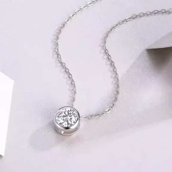 Pretty 2.00Ct Round Cut Lab Created Diamond Women's Bezel Pendant Necklace in 14K White Gold Plated