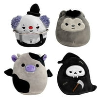 Squishmallow 5 Inch 2024 Halloween Squad B - Set of 4 (Werewolf, Grim Reaper, Halloween Clown, Cow Bat)
