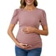 thumbnail image 1 of BLUSA MATERNAL CHIC PARA MUJERES DEL DÍA DE LAS MADRES, TEJIDO RIBETEADO, MANGAS CORTAS CON VOLANTES, CAMISETA ARRUGADA PARA SESIONES DE FOTOS, ROSA MEDIO, 1 of 6