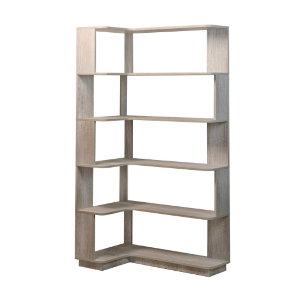5-Tier L-Shaped Corner Bookshelf, 35.43" Freestanding Wooden Bookcase with Anti-Drop Panels & Anti-Tip Device, Open Display Storage for Living Room, Bedroom & Home Office, Light Gray