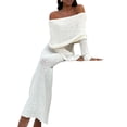 thumbnail image 3 of Women'S Fall Off Shoulder Bodycon Sweater Dress Formal Long Sleeve Elegant Club Party Midi Maxi Dresses White M, 3 of 6