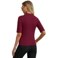 thumbnail image 3 of PINKSIR Women's Mock Turtleneck T Shirts, Half Sleeve Business Casual Tunic Tops Slim Fit Summer Basic Dressy Tee Shirt Wine Red XL, 3 of 8