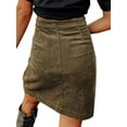 thumbnail image 3 of Grianlook Women Corduroy A-line Slim fit Button Casual Mini Skirt Casual Solid Color Mini Skirts With Pockets Work High Waist Skirt Army Green S, 3 of 3