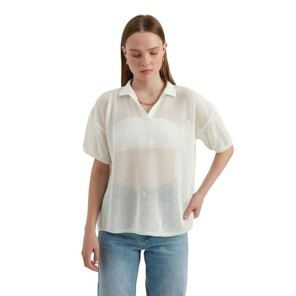 Polo Collar Mesh Textured Short Sleeve