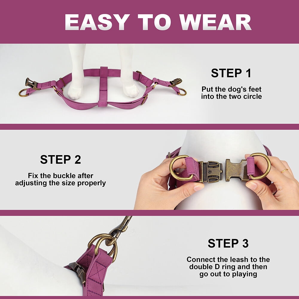 Pet Artist Soft PU Leather Step-in Dog Harness - No Pull Adjustable Vest w/ Brass Buckle, for Small & Medium Breeds