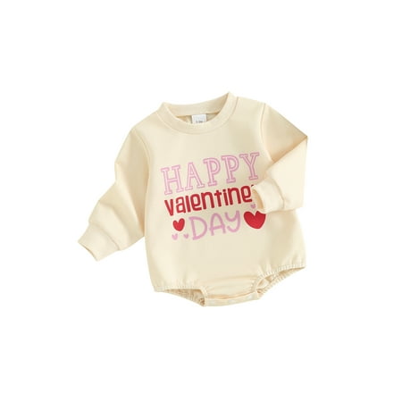

FEORJGP Infant Girls Valentine s Day Romper Newborn Baby Long Sleeve Jumpsuit Crew Neck Bodysuit Heart Letter Print Sweatshirt Romper Cute Casual Daily Clothes