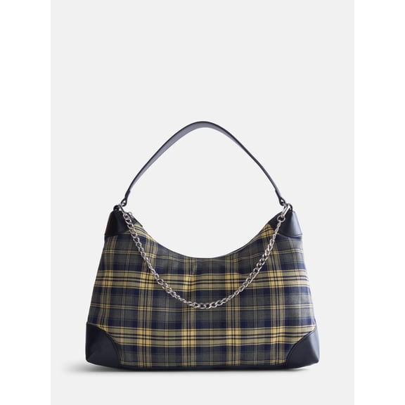 No Boundaries Women's Slouchy Hobo Bag, Yellow Plaid
