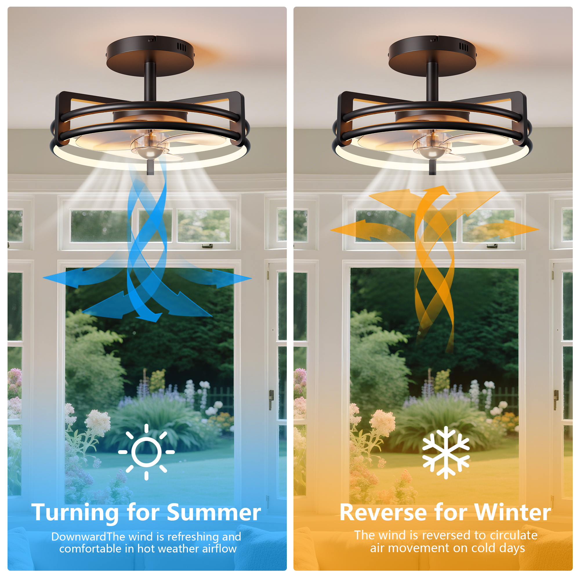 16 inch Ceiling Fan with Light and Remote Control, Black Modern Ceiling Fan for Kitchen, Bedroom, Indoor, 6 Speed, Quiet, Timing