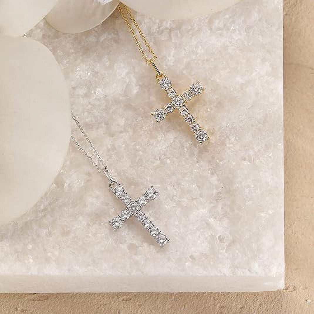 Sterling Silver Cross Necklace for Women Gold Plated Cross Pendant Necklace Cross Layered Necklace for Women