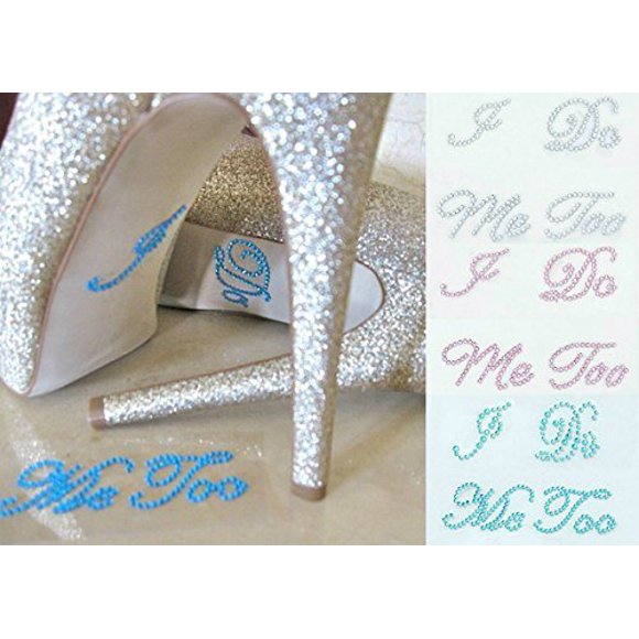 Akak Store 3 Ensemble 6 Pcs Autocollants de Chaussures de Mariage en Strass Couleurs Mixtes Applique -"I Do" & "Me Too"(Blanc+bleu+rose)