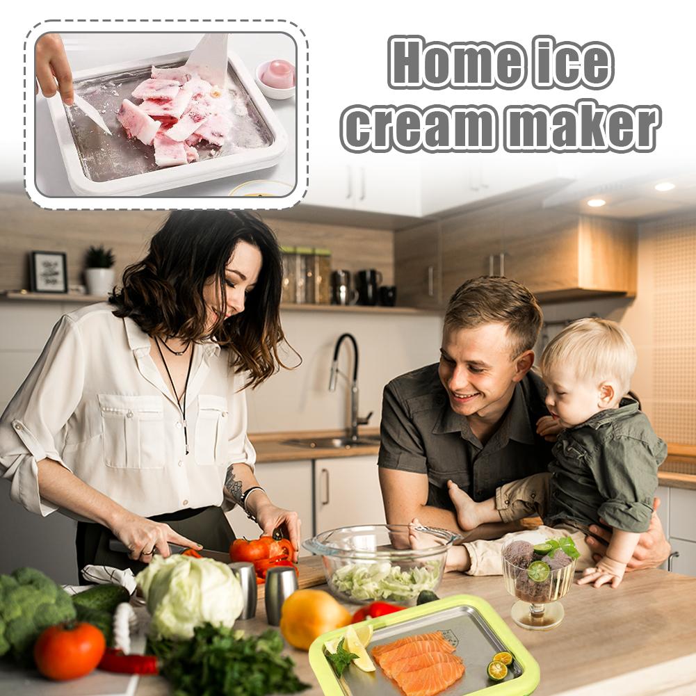 Rolled Ice Cream Maker with 2 Scrapers Instant Ice Cream Maker, Instant Gelato Pan/Roll, Homemade DIY for Fun Parent-Child Activities Families (Pink)