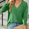 thumbnail image 2 of WREESH Womens Fashion Fleece Tunic Tops Solid Color V-Neck Button Loose Long Sleeve T-Shirt Pullover Green, 2 of 4