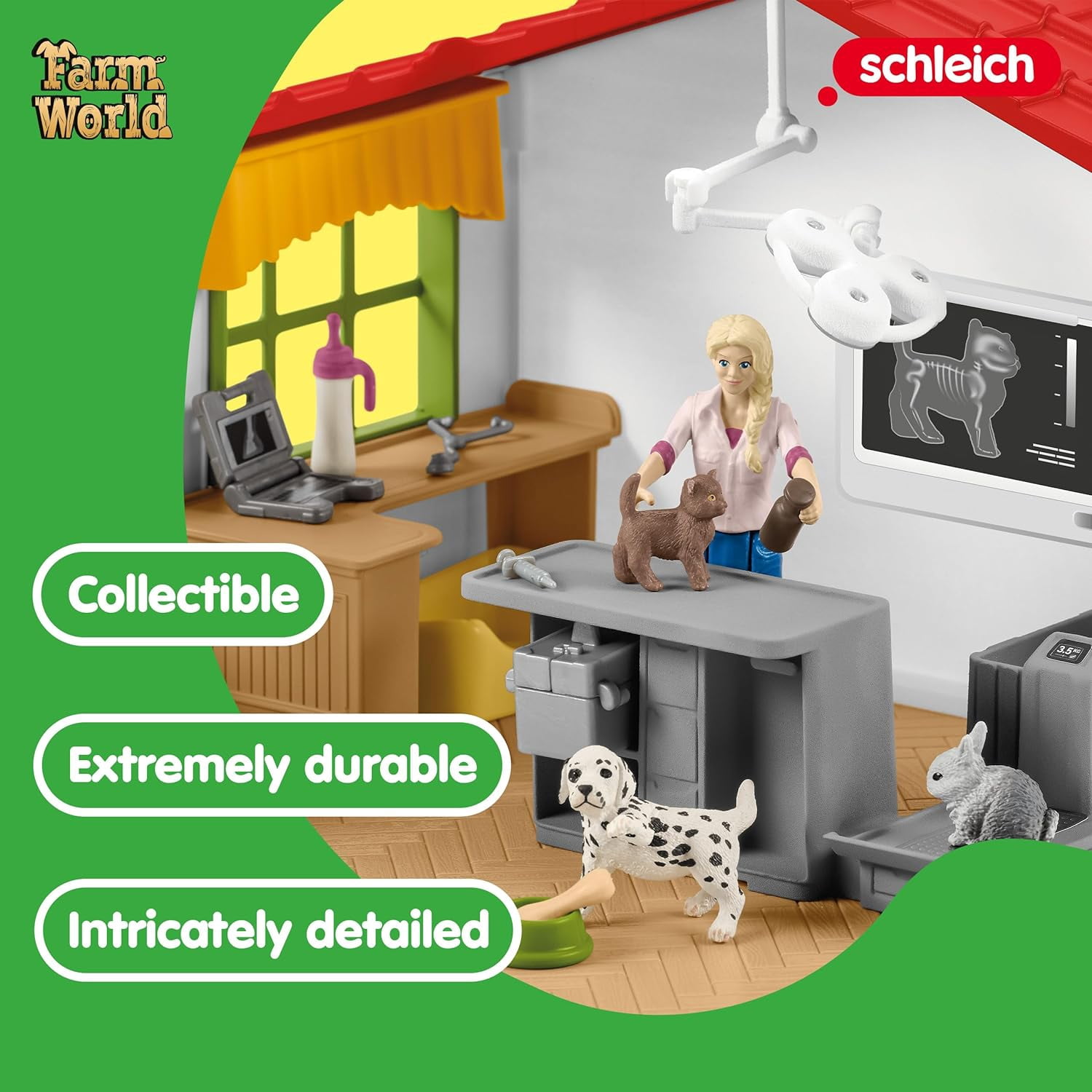 schleich Farm World - 43 PC Veterinarian Playset with Vet Figure, Horse, Dog, Cat and Accessories - Animal Care Toy Set for Kids Ages 3+