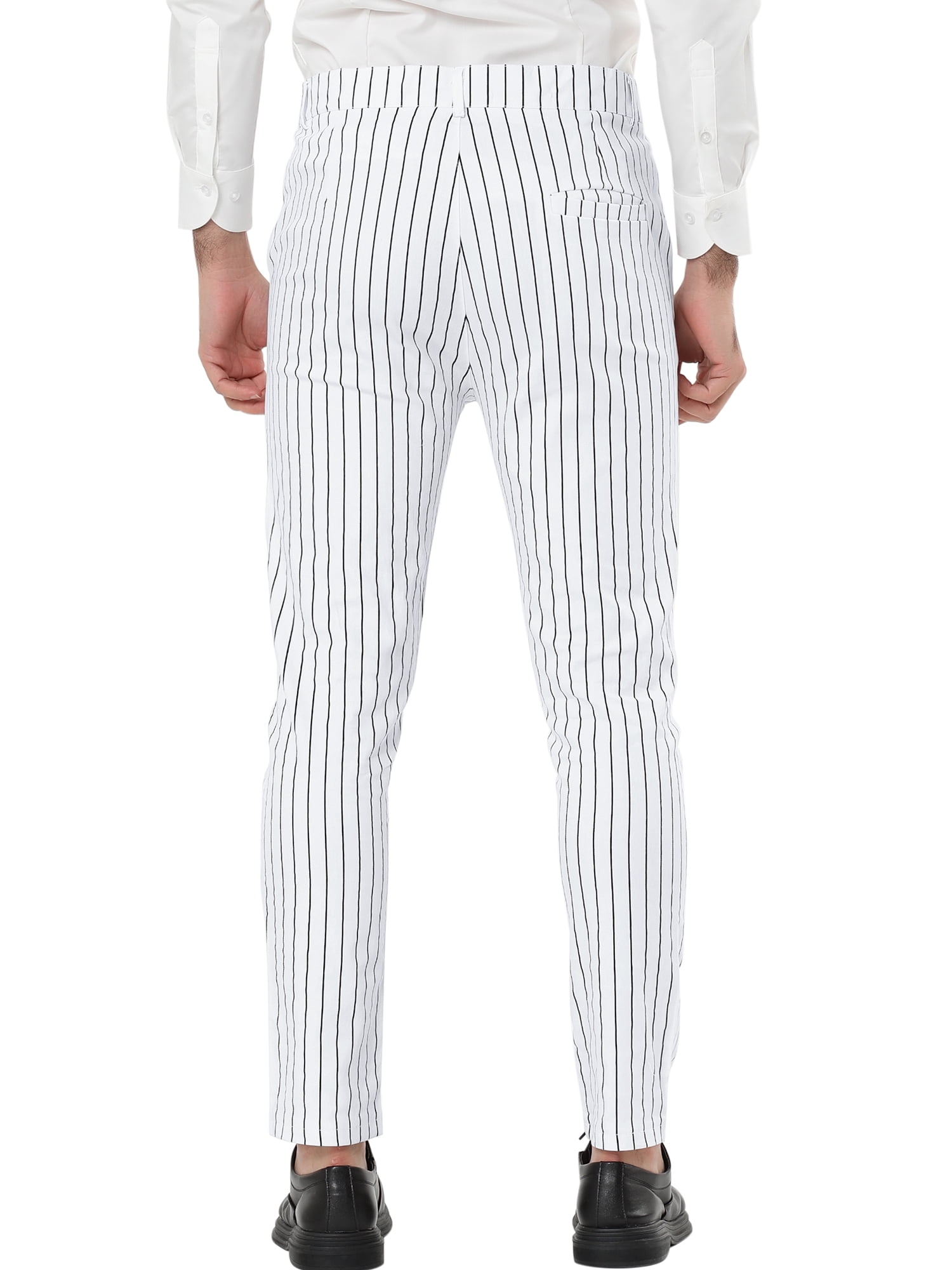 Unique Bargains Men's Striped Pants Slim Fit Flat Front Business Dress Trousers 38 White