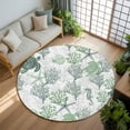 thumbnail image 3 of 8ft Round Rug, Sage Green Coastal Non-Skid Rubber Backing Large Area Rugs - Living Room Bedroom Home Office, Sea Turtle Nautical Coral Summer Beach Indoor Floor Mat Carpets Washable Rug, 3 of 9