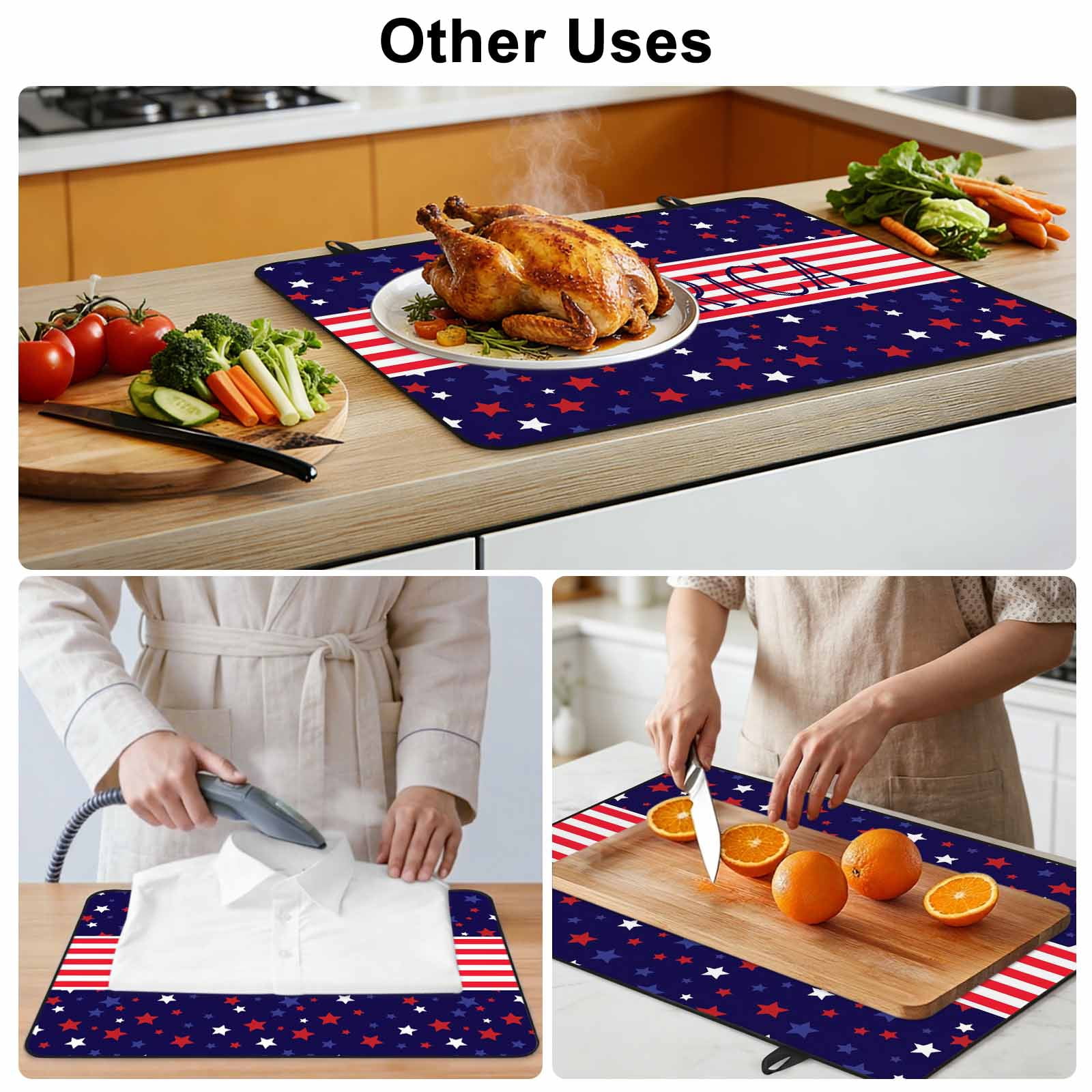 Independence Day Stove Top Cover for Electric Stove, Heat-proof & Non Slip Glass Top Stove Cover Protector, American Flag Red Blue Star Striped Kitchen Flat Cooktop Rubber Mat 24x21 Inches